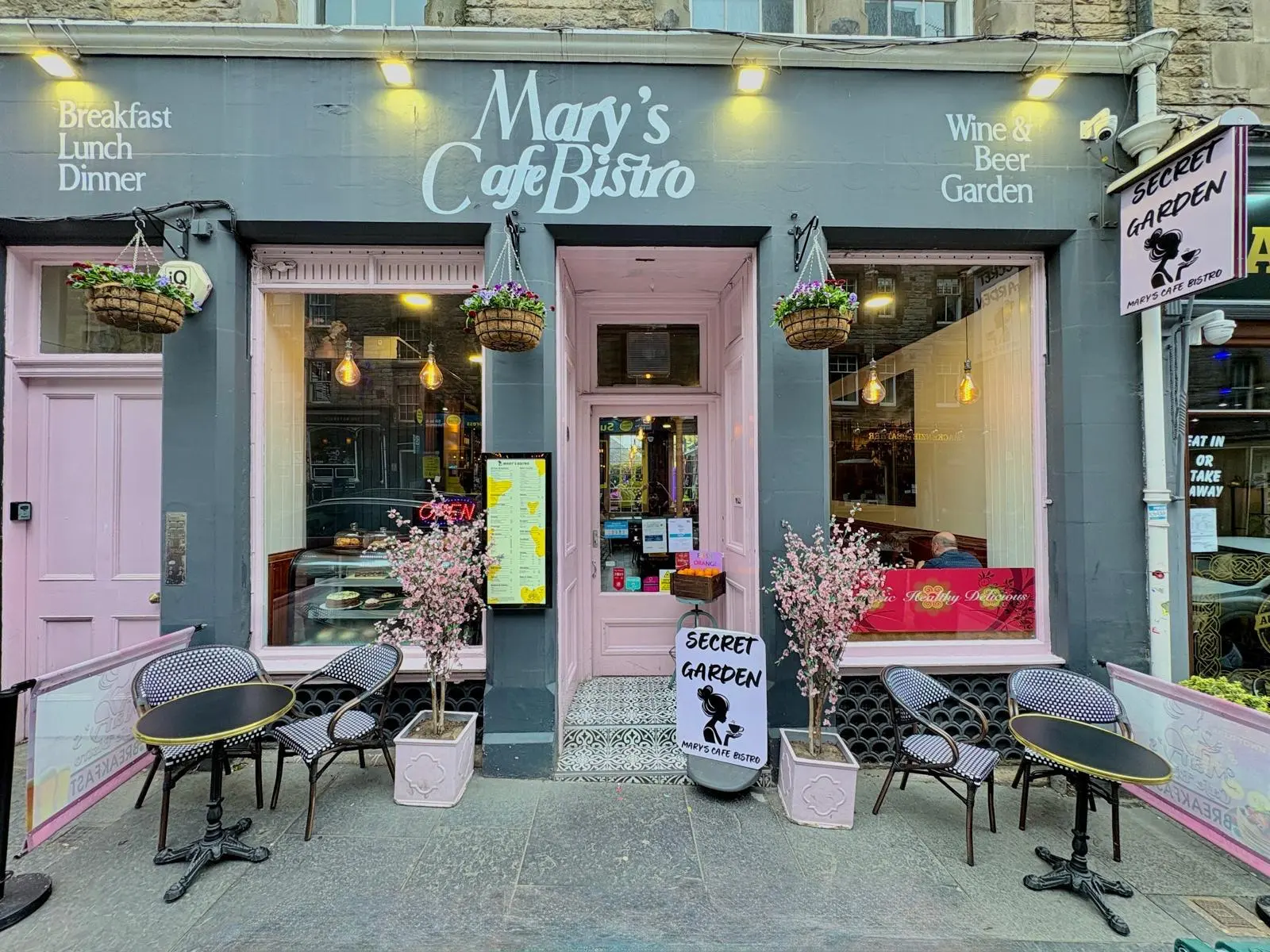 The pink frontage of Mary’s Cafe Bistro